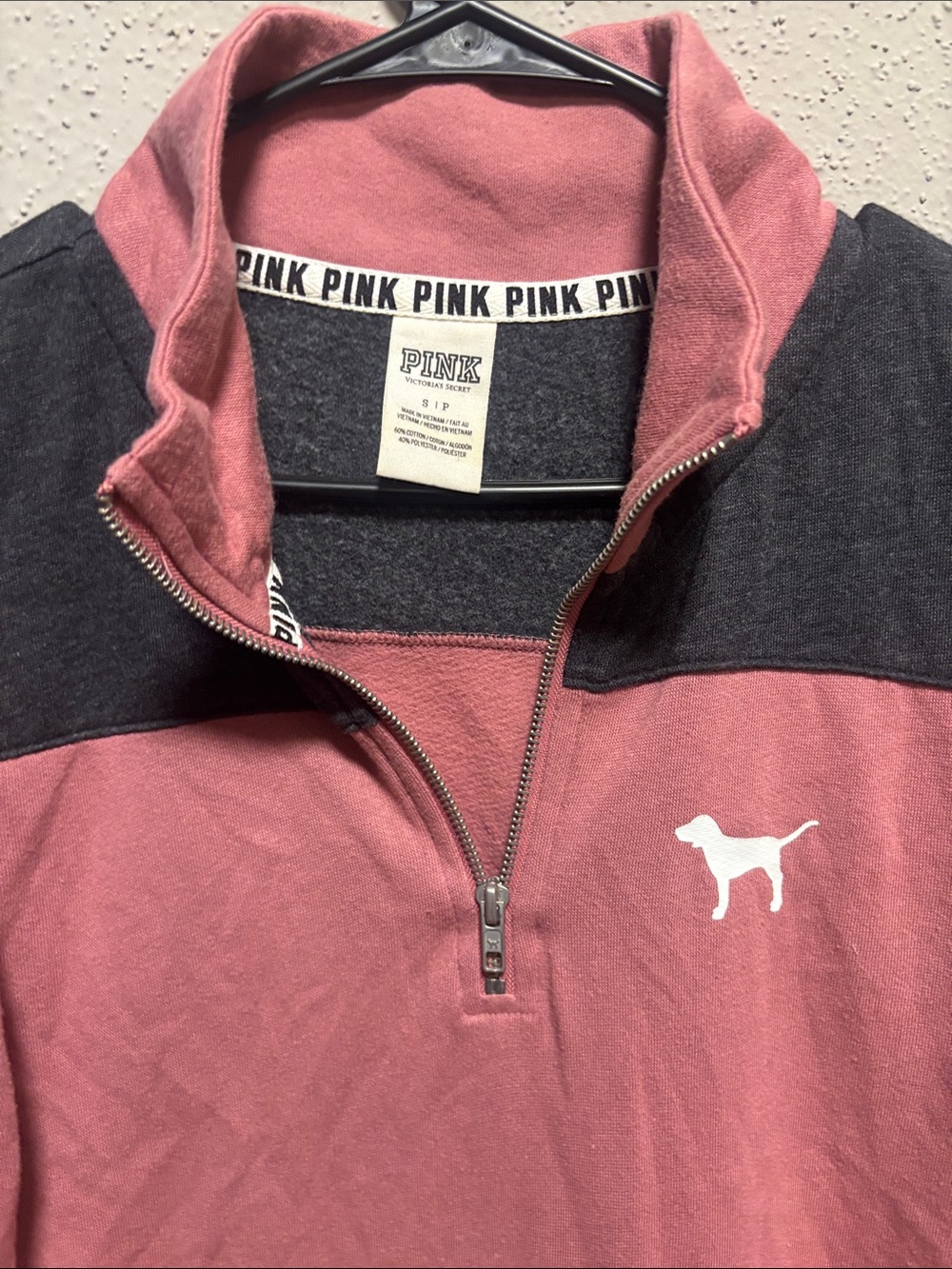 PINK Victoria's Secret Dusty Rose Half-Zip Pullover with Black Yoke